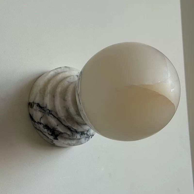 Marble Globe Wall Sconce – 11 Cm Stone & Brass Light for Bedroom Hallway or Vanity