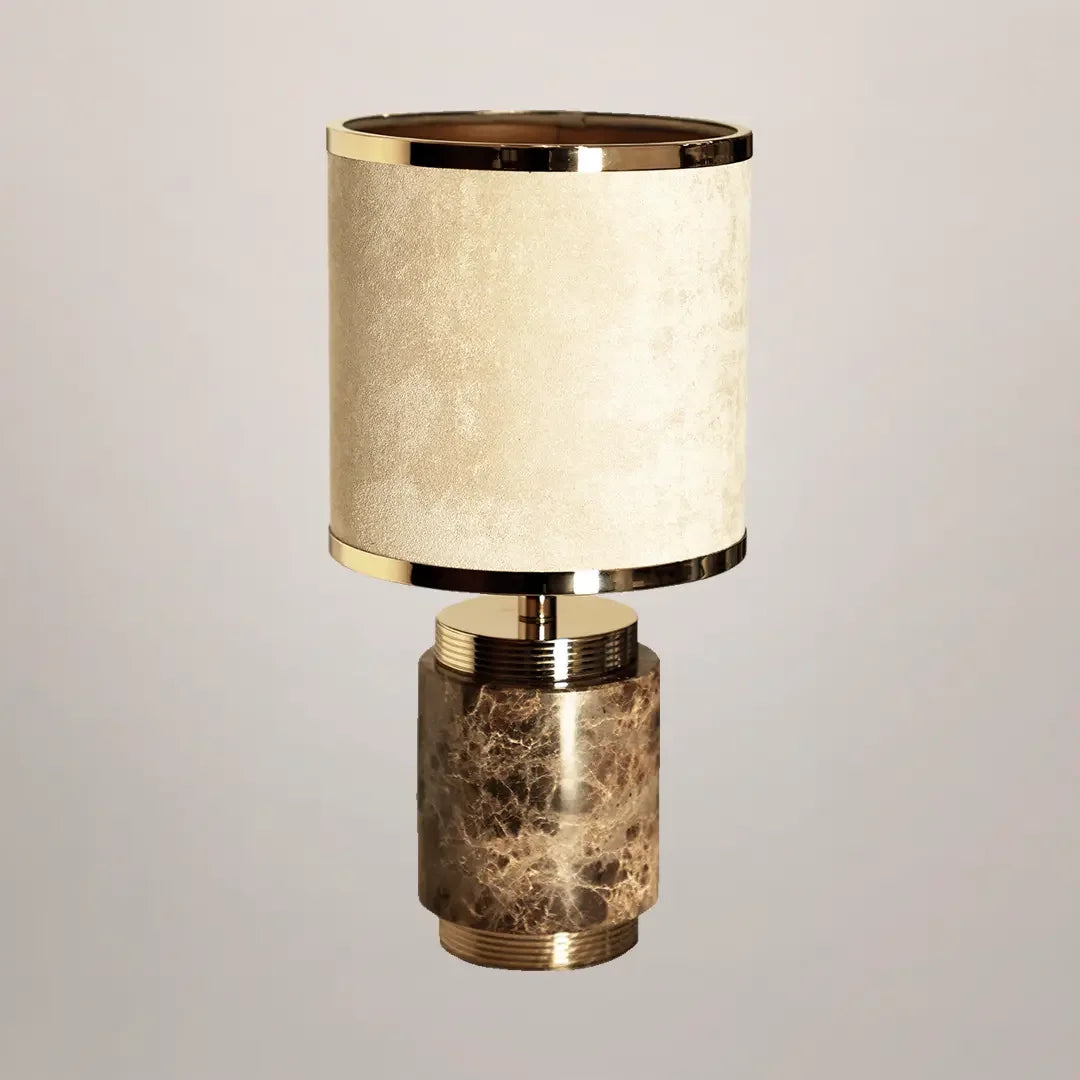 Marble and Gold Table Lamp with Velvet Drum Shade – Luxury Accent for Bedroom Living Room or Office