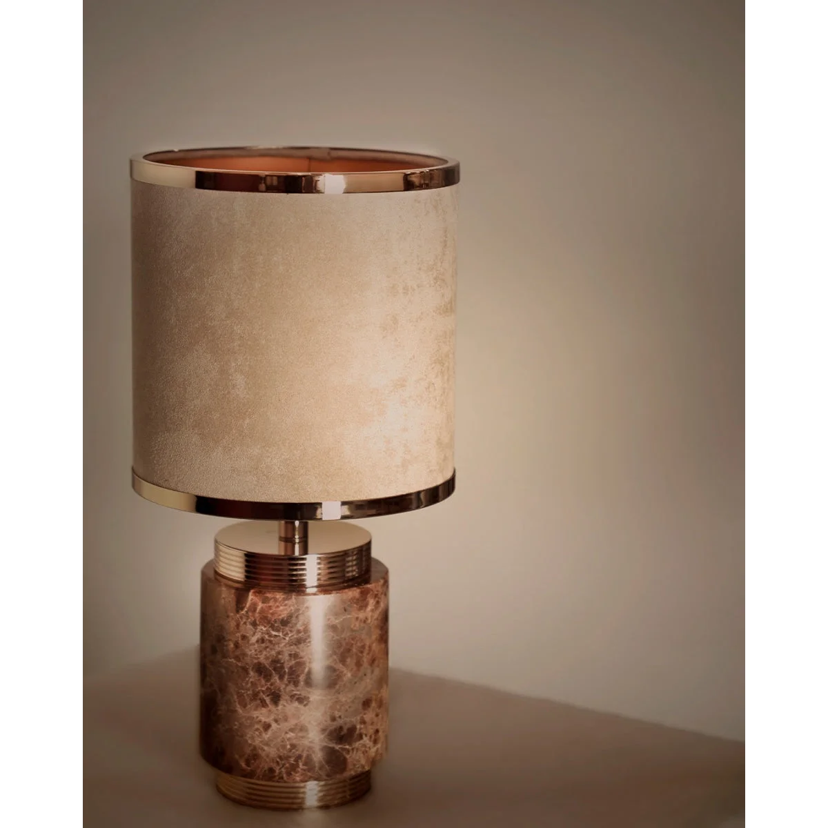 Marble and Gold Table Lamp with Velvet Drum Shade – Luxury Accent for Bedroom Living Room or Office