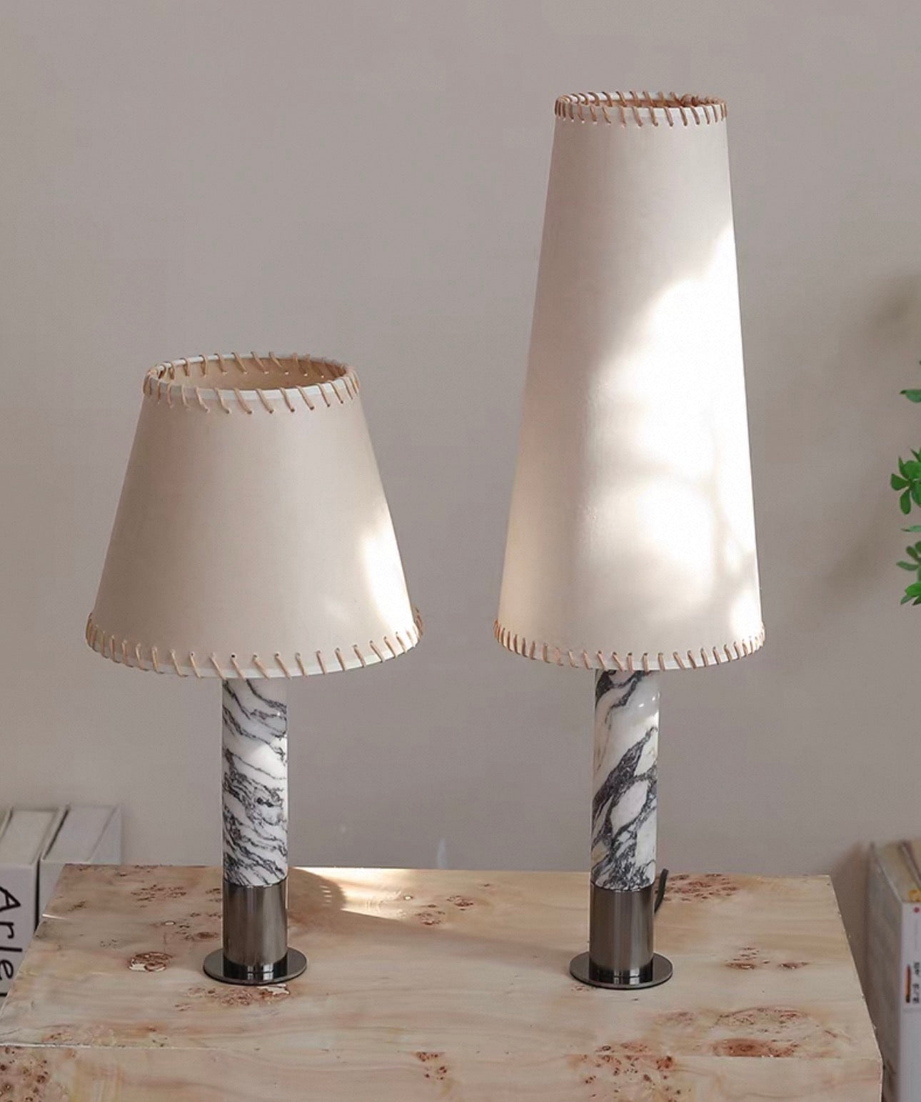 Designer Marble and Parchment Table Lamp | Minimalist Statement Lighting in Two Heights