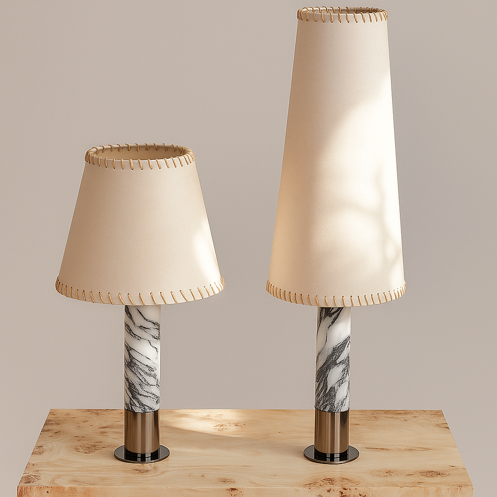 Designer Marble and Parchment Table Lamp | Minimalist Statement Lighting in Two Heights
