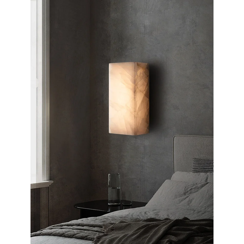 Luxury Alabaster Marble Wall Sconce – Modern Minimalist Led Light for Bedroom & Hallway