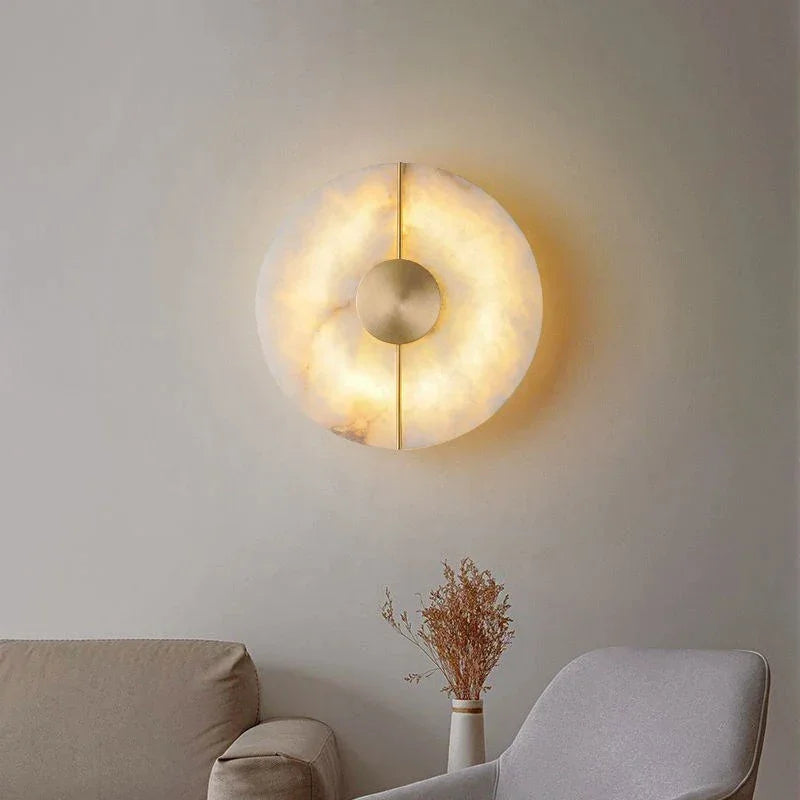 Genuine Marble Wall Sconce Round or Oval | Low Profile Hallway Light Brass 2700k Backlit Led Casalola Lights Luxury
