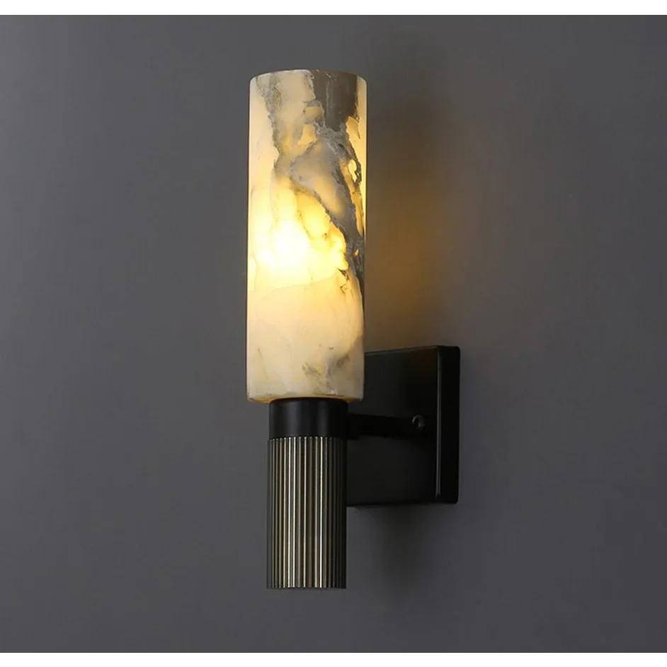 Marble Wall Sconce 38cm | Natural Stone Base & Frosted Glass Globe Light Living Room Bedroom Hallway Casalolalights