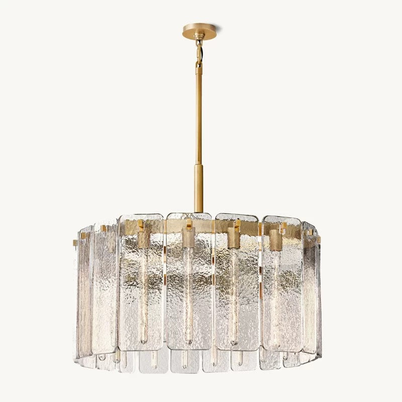Solid Copper Round Chandelier | Textured Cast Glass Panels | 92cm - 152cm Ring Light | Casalola Lights Casalolalights