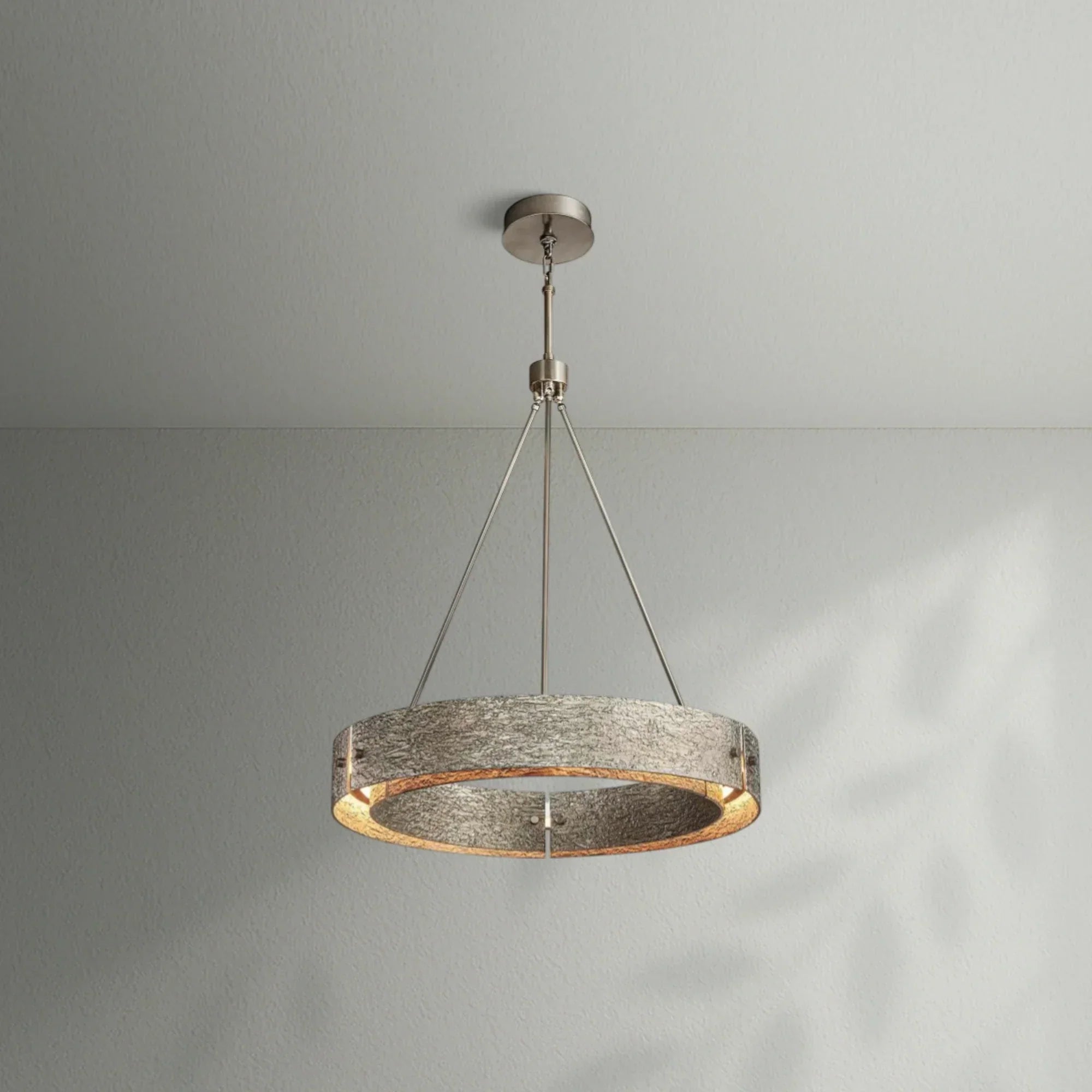 Solid Copper Round Chandelier | Brutalist Bark Texture | 92cm - 152cm Ring Light | Heavy Cast Metal | Casalola Lights