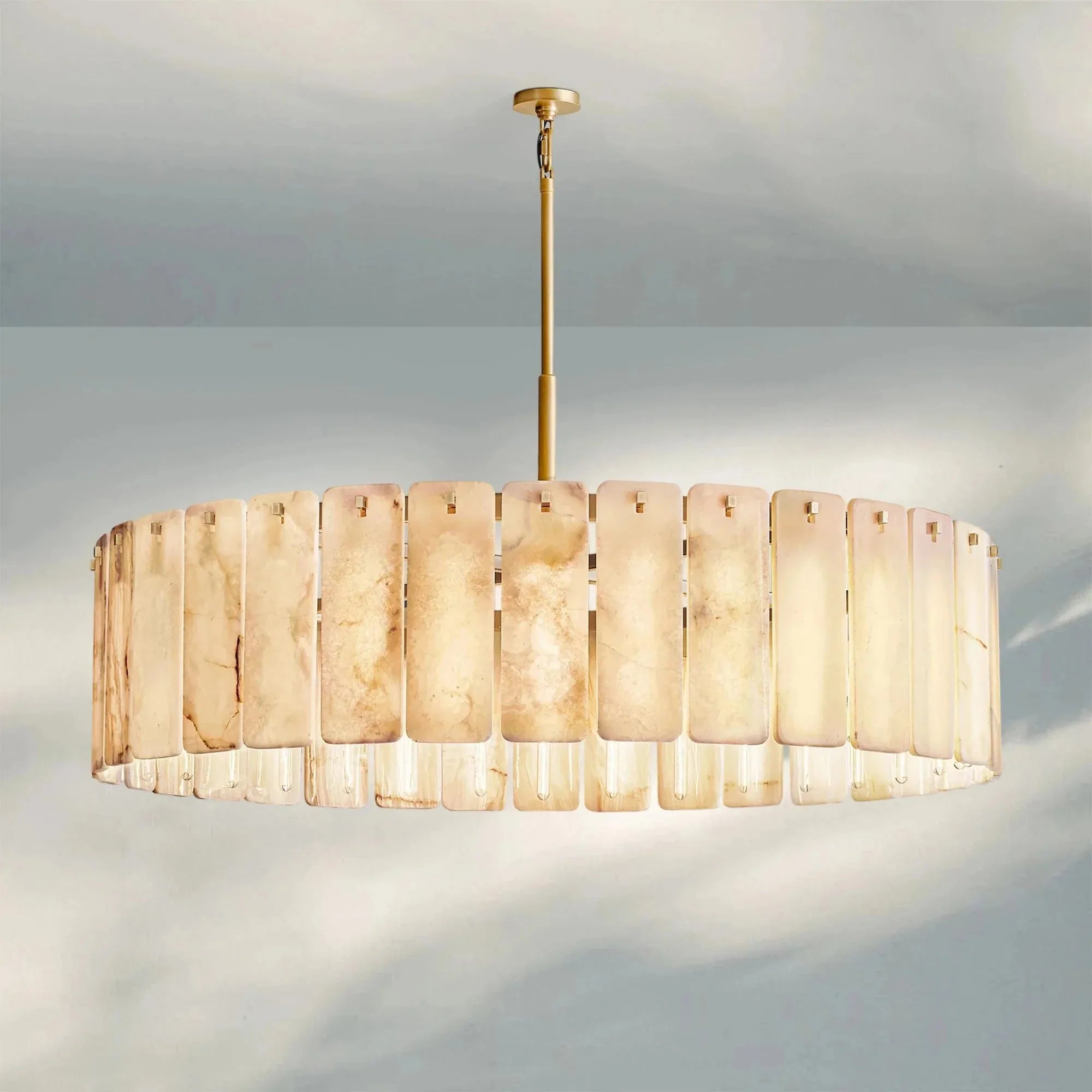 Solid Copper Round Chandelier | Natural Alabaster Panels | Real Stone & Bronze Finish | Casalola Lights Casalolalights