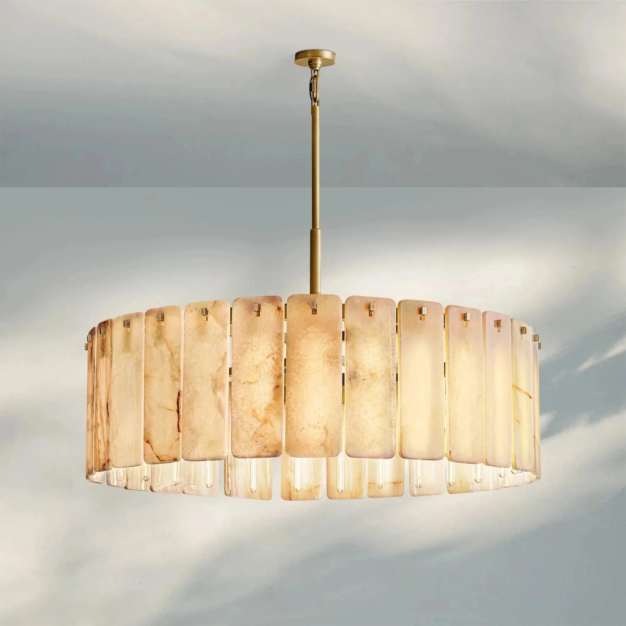 Solid Copper Round Chandelier | Natural Alabaster Panels | Real Stone & Bronze Finish | Casalola Lights Casalolalights