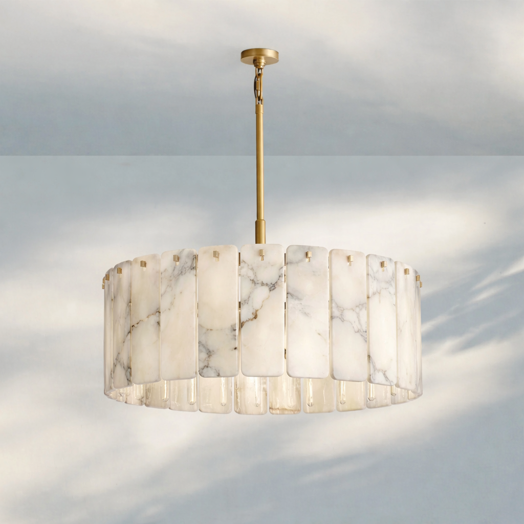 Italian Alabaster Pendant Light 36’’ Round Brass Chandelier | Casalola Lights Casalolalights Luxury Lamps for Interior