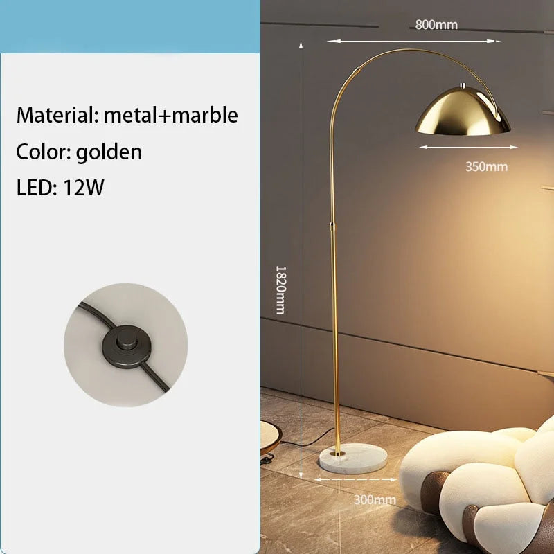 Black or Gold Arc Floor Lamp | 80cm Reach Over Sofa 182cm Tall E26/e27 Dimmable Option Casalola Lights Luxury Lamps