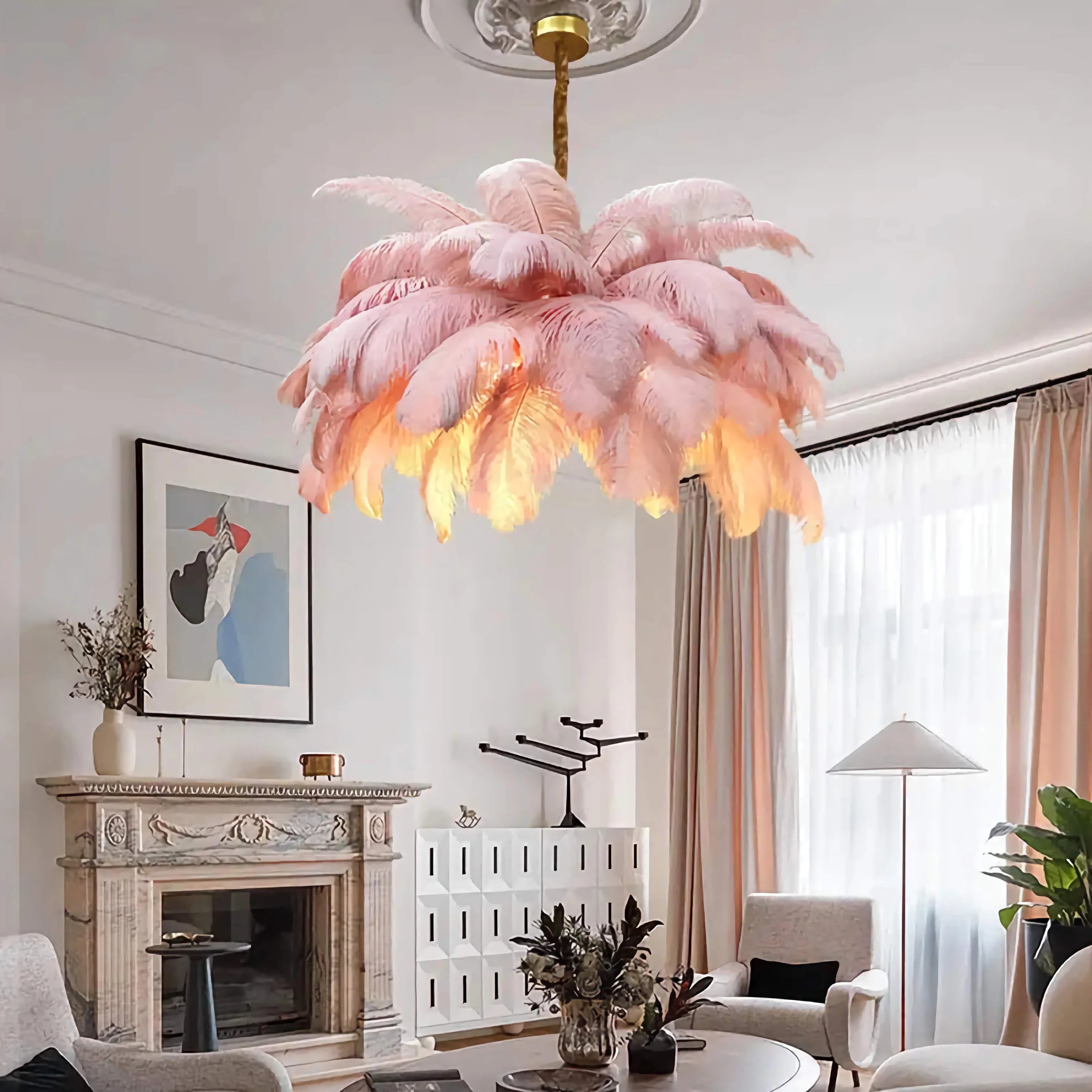 Feather Chandelier Semi Flush Hollywood Regency Decor for Luxury Living Room Bedroom