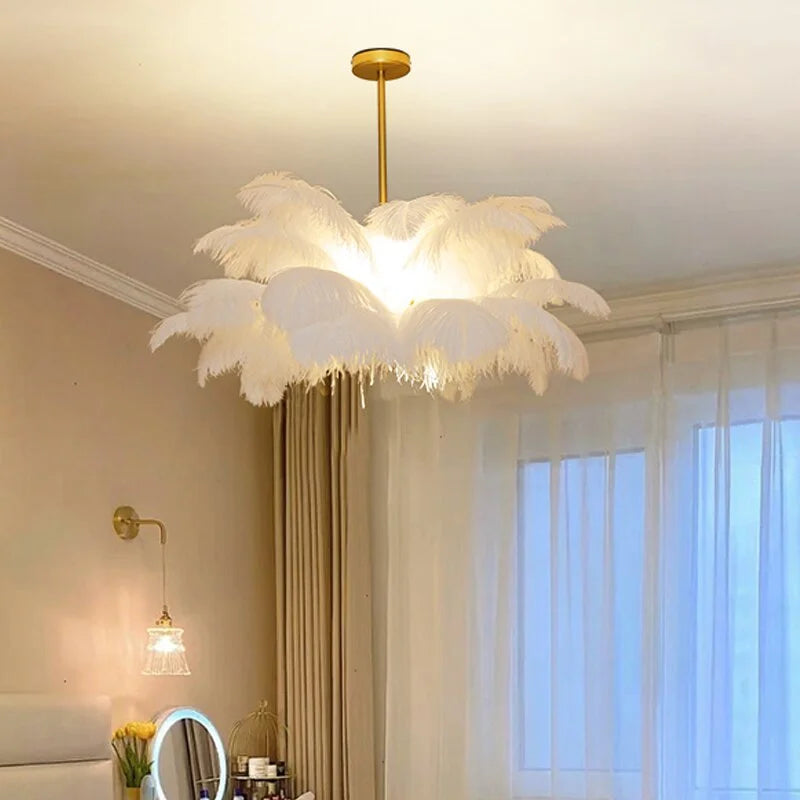 Feather Chandelier Semi Flush Hollywood Regency Decor for Luxury Living Room Bedroom