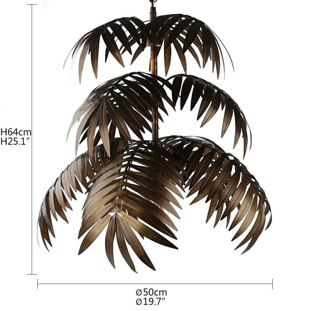 Metal Palm Leaf Pendant Light 50cm | Brushed Gold Tropical Leaves Fixture Dining Room Entry & Living Casalolalights