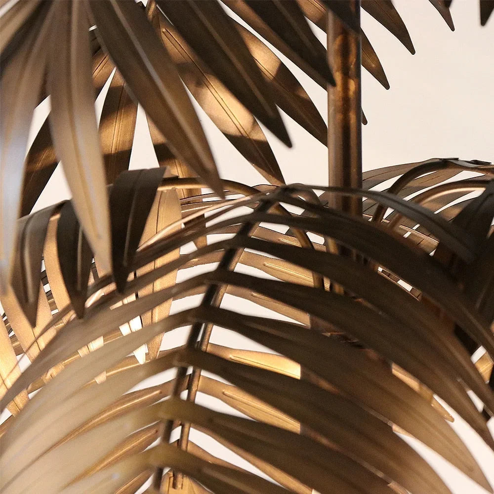 Metal Palm Leaf Pendant Light 50cm | Brushed Gold Tropical Leaves Fixture Dining Room Entry & Living Casalolalights