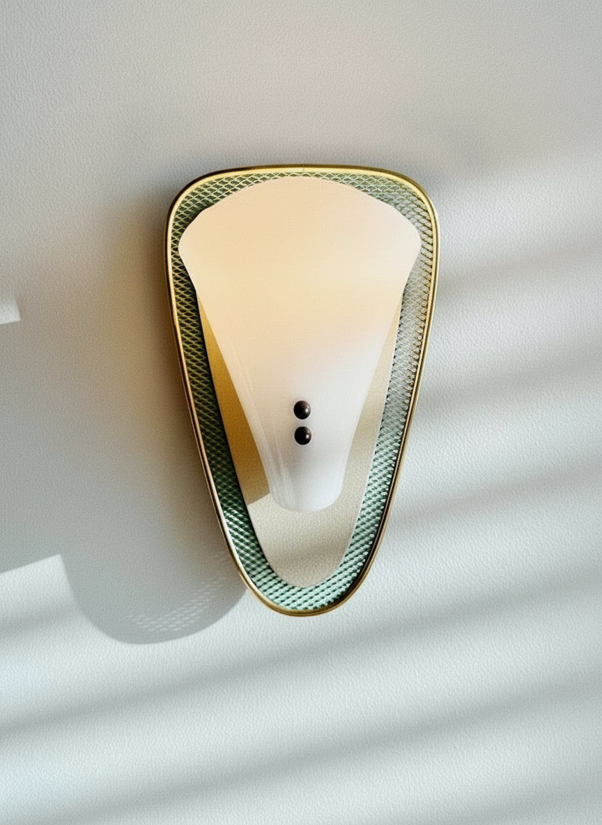 Mid-century Glass and Metal Wall Sconce – Casalola Perforated Frame Light for Bedroom & Hallway