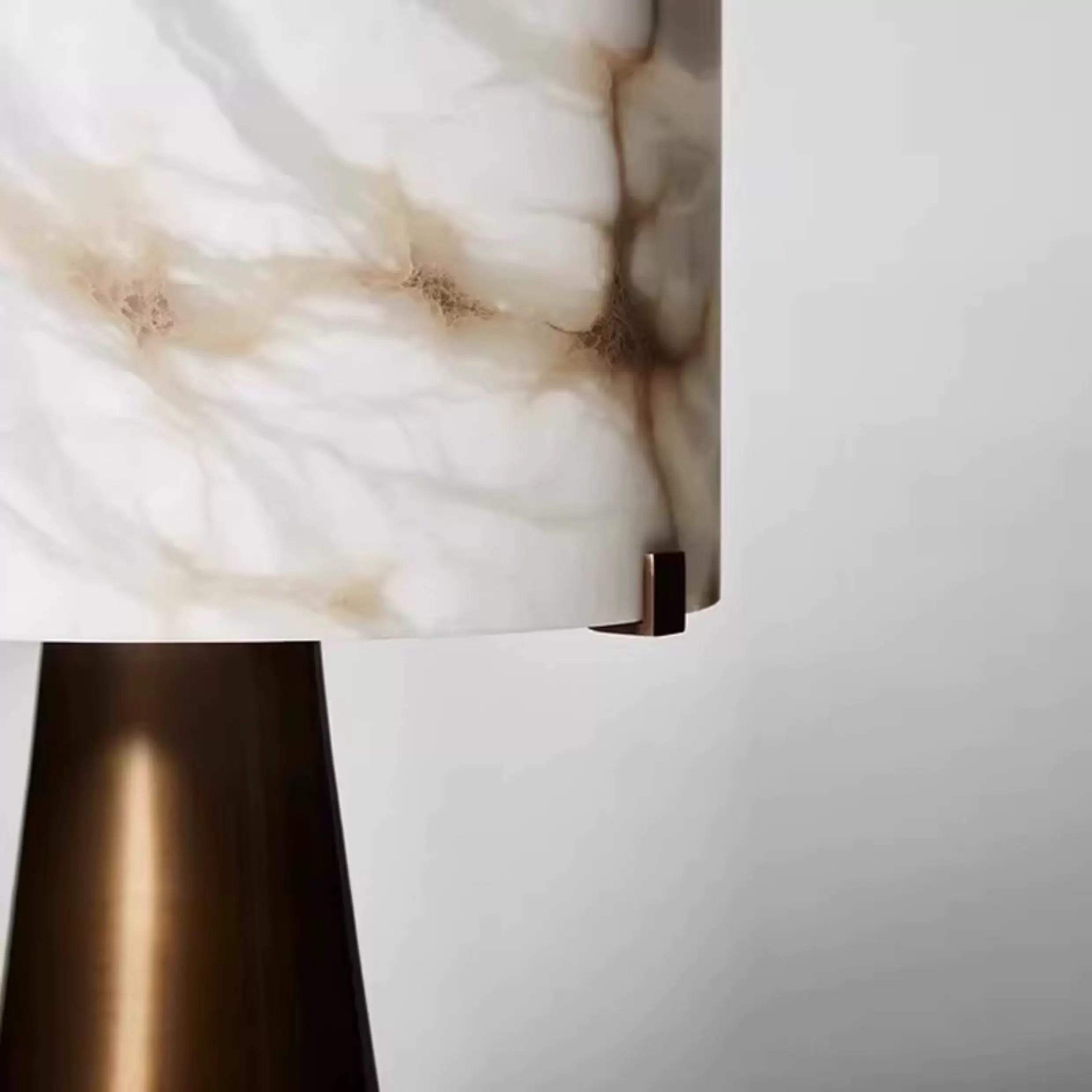 Alabaster Marble Table Lamp with Bronze Base | Luxury Designer Lighting for Bedroom Living Room