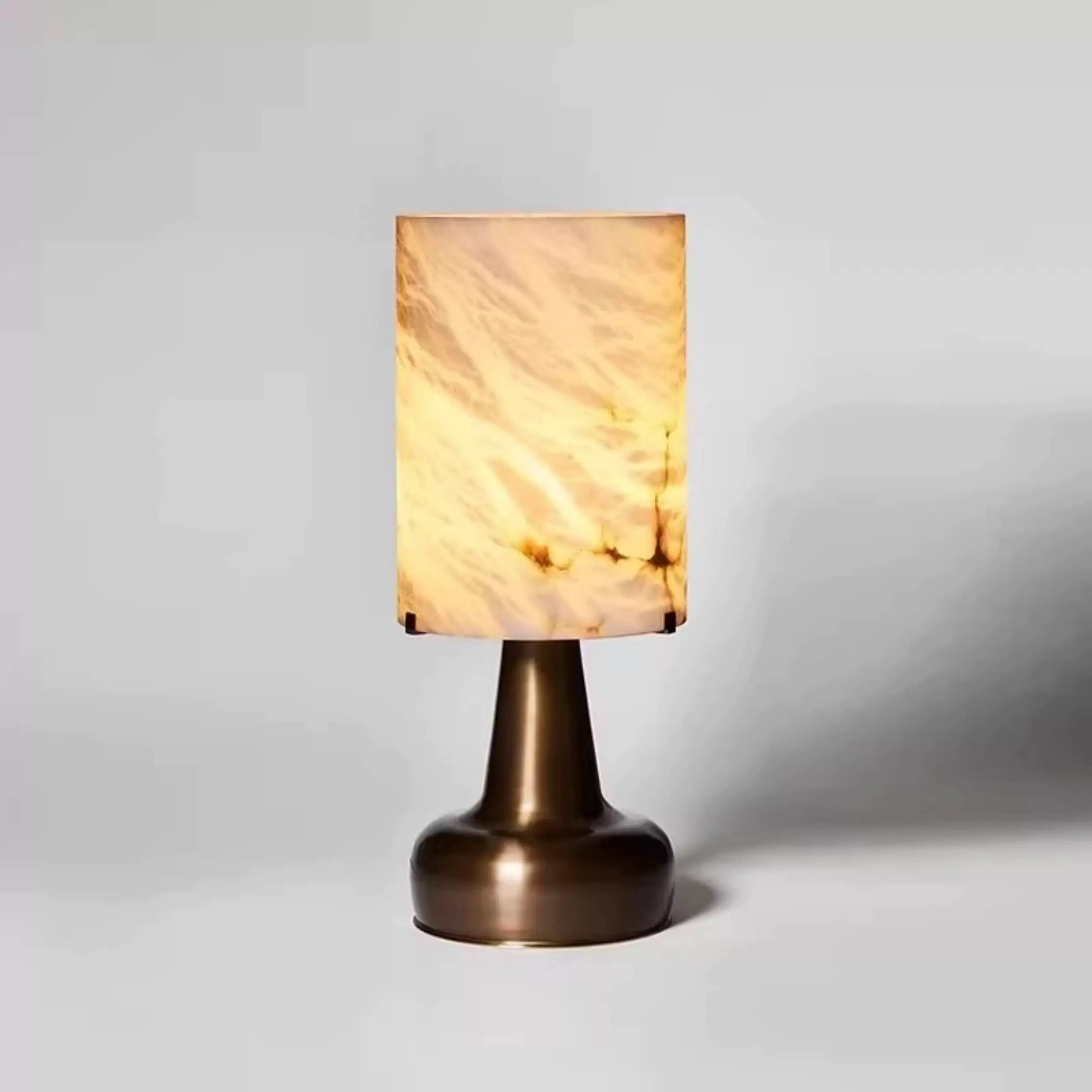 Alabaster Marble Table Lamp with Bronze Base | Luxury Designer Lighting for Bedroom Living Room