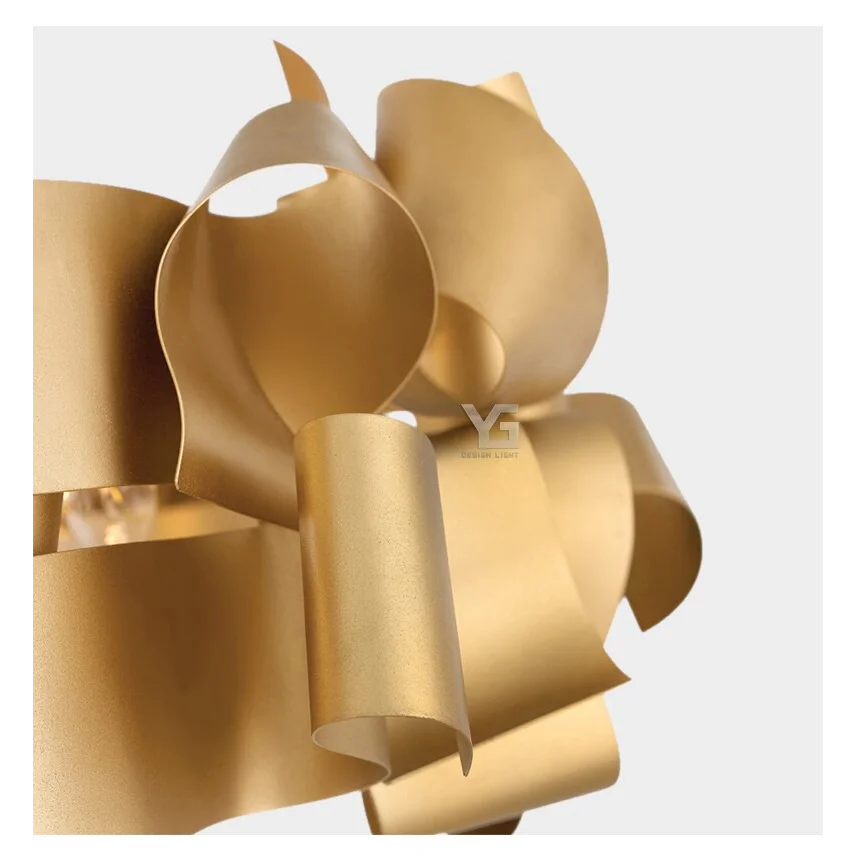 Gold Ribbon Chandelier | Sculptural Metal Pendant Light | Modern Statement Ceiling Fixture for Dining or Foyer