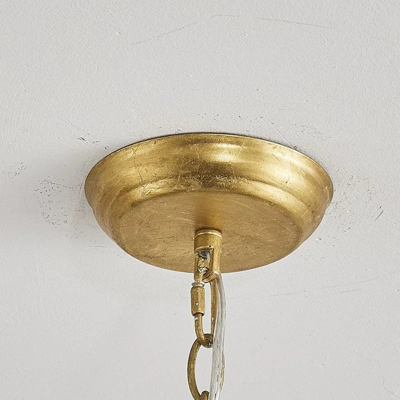 Mid-century Modern Gold Pendant Light – Sculptural Iron Chandelier with 6 Lights for Dining Room or Entryway