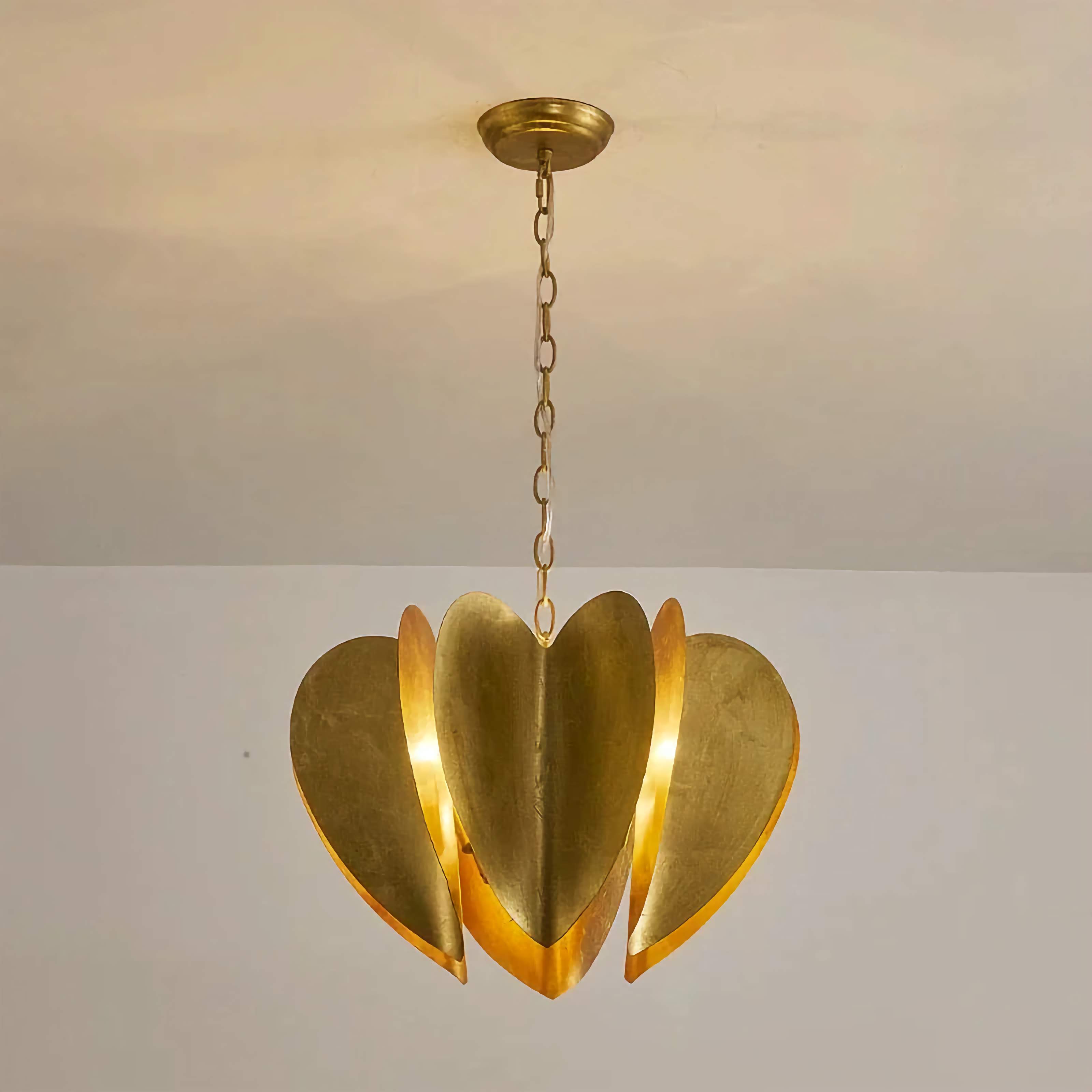 Mid-century Modern Gold Pendant Light – Sculptural Iron Chandelier with 6 Lights for Dining Room or Entryway