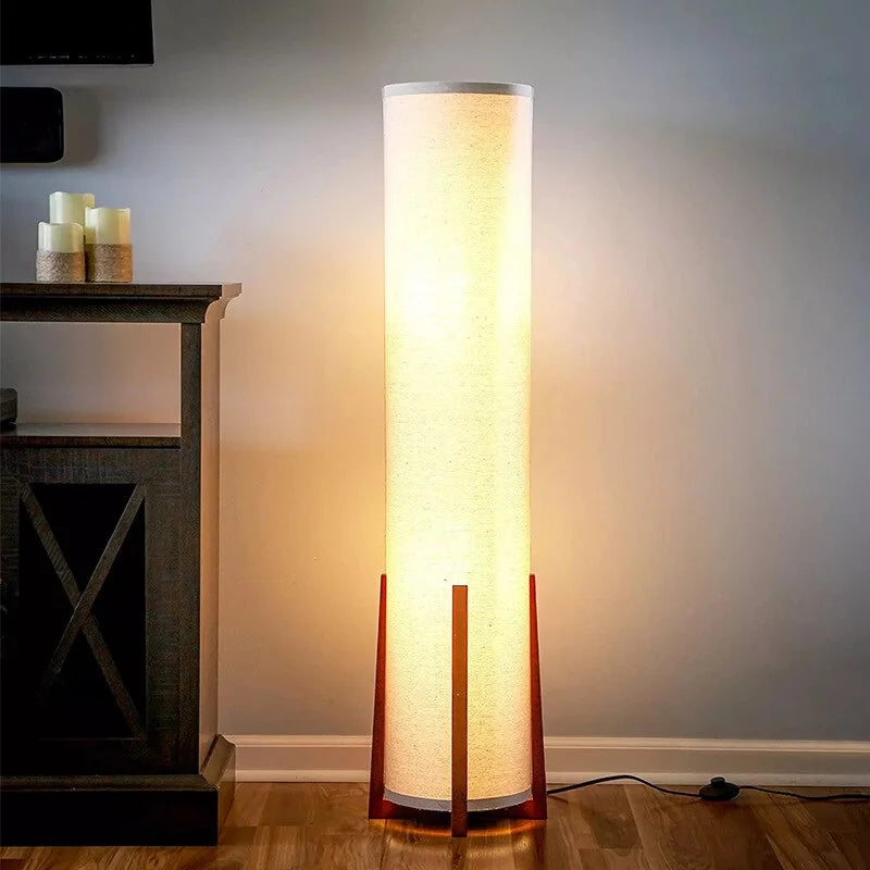 Solid Wood Floor Lamp Minimalist White Cloth Lampshade Japandi Decor | Cl420025