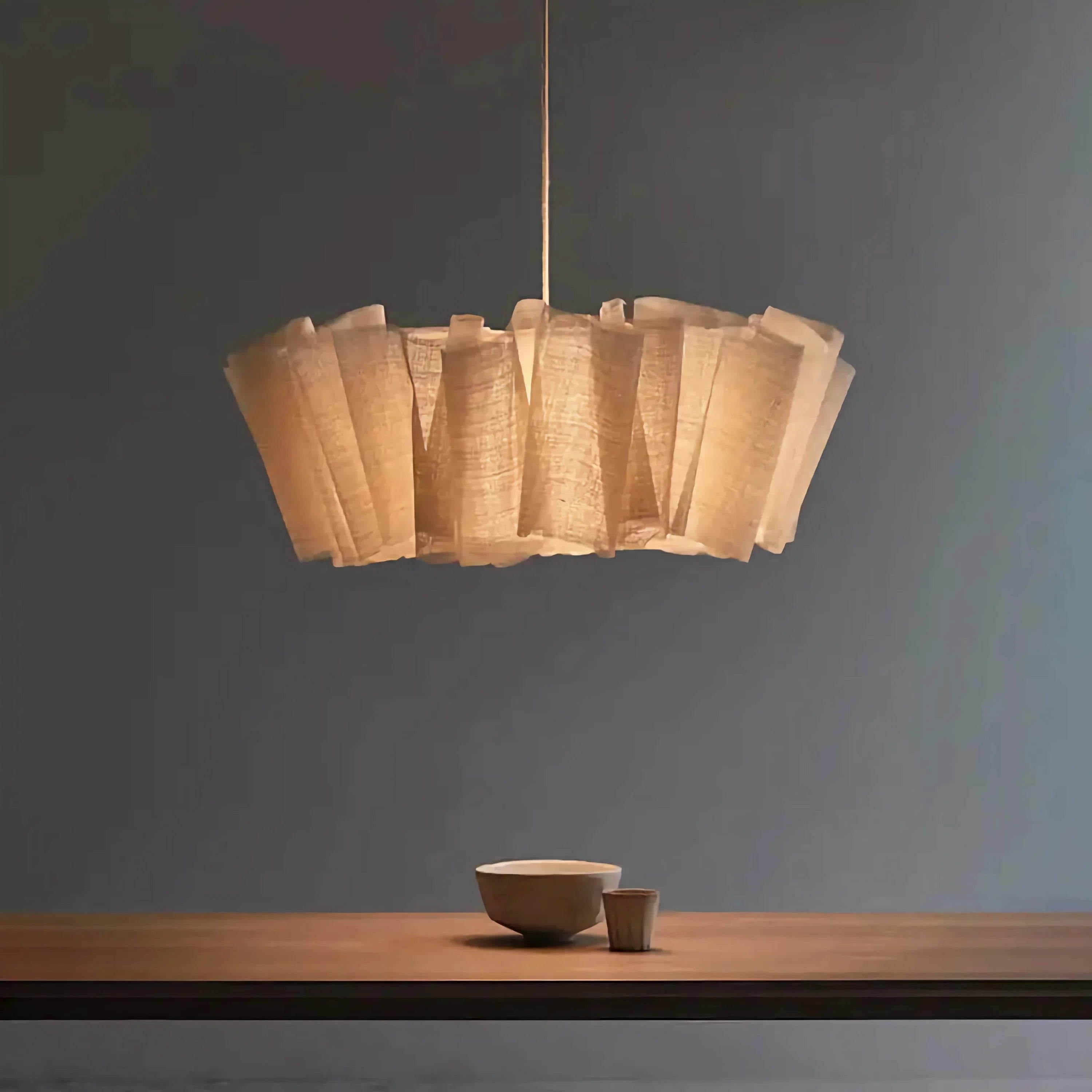 Japanese Style Pendant Light | Hand-knitted Fabric Lampshade | Warm Minimalist Japandi Biophilic