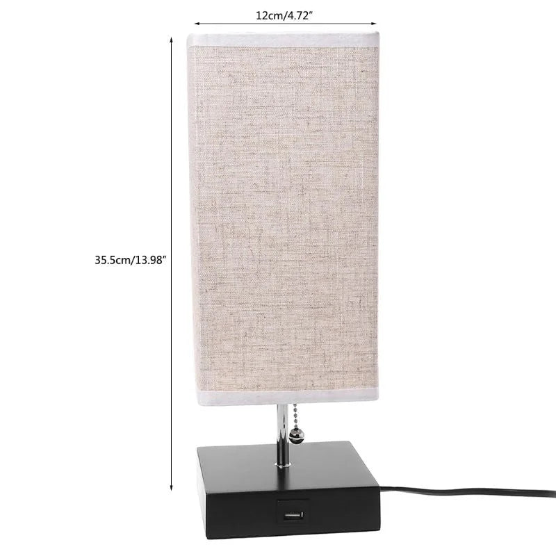Minimalist Table Lamp Japandi Decor Usb Mobile Phone Charging Desk with Fabric Shade