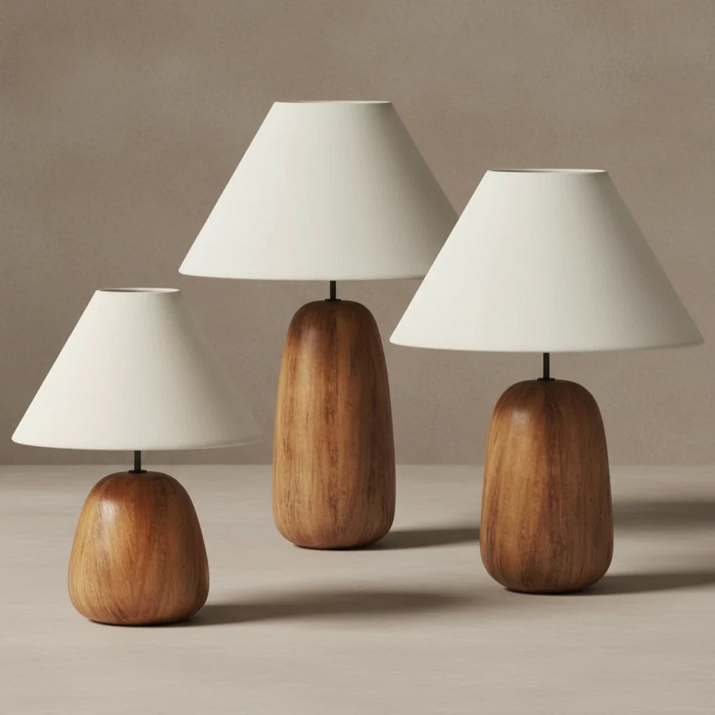 Wood Table Lamp | Minimalist Natural & Textile Bedside Japandi Rustic Bedroom Living Room Casalolalights Luxury Lamps