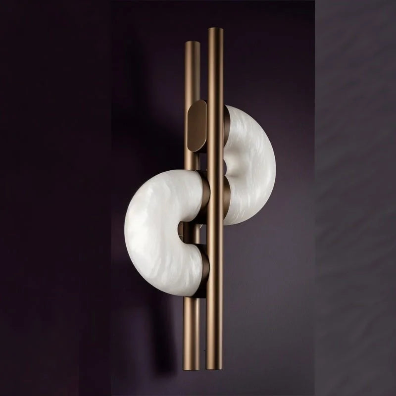Modern Alabaster Wall Sconce – Brass Frame for Bedroom & Living Room