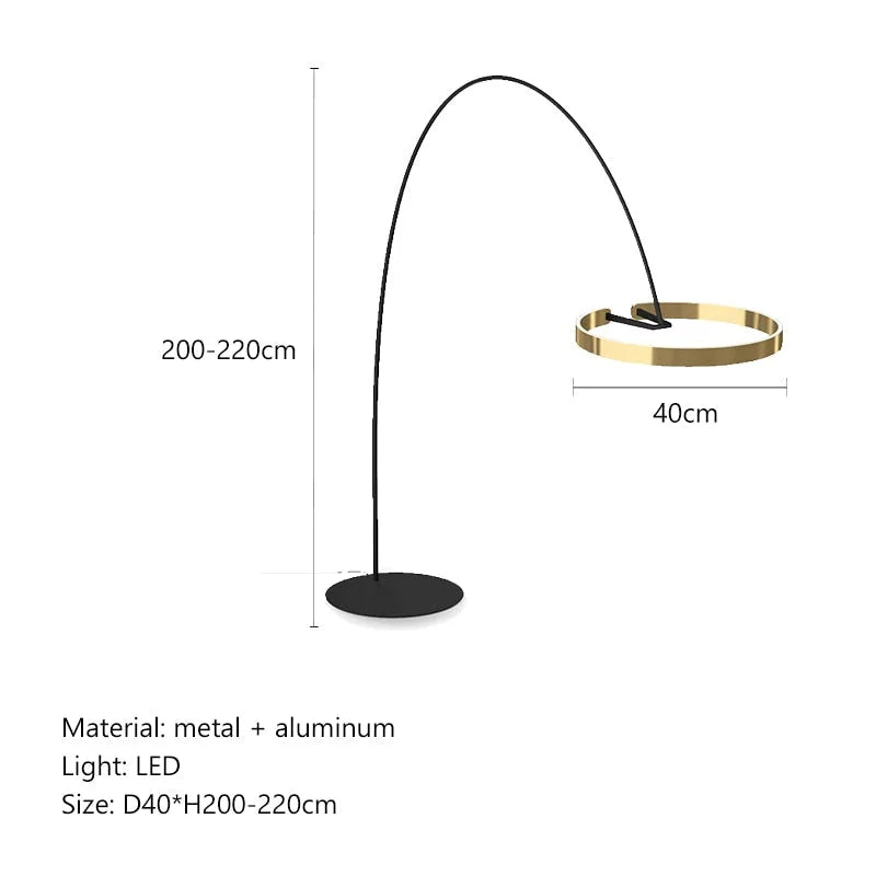 Modern Arc Floor Lamp with Golden Ring Led Lampshade | Metal 200cm Aluminum Shade Casalolalights Luxury Lamps