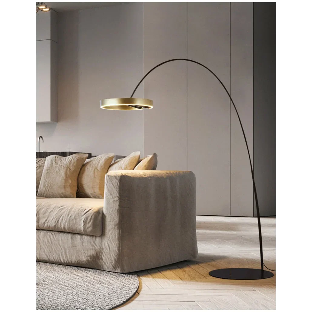 Modern Arc Floor Lamp with Golden Ring Led Lampshade | Metal 200cm Aluminum Shade - Sales Casalolalights Luxury Lamps