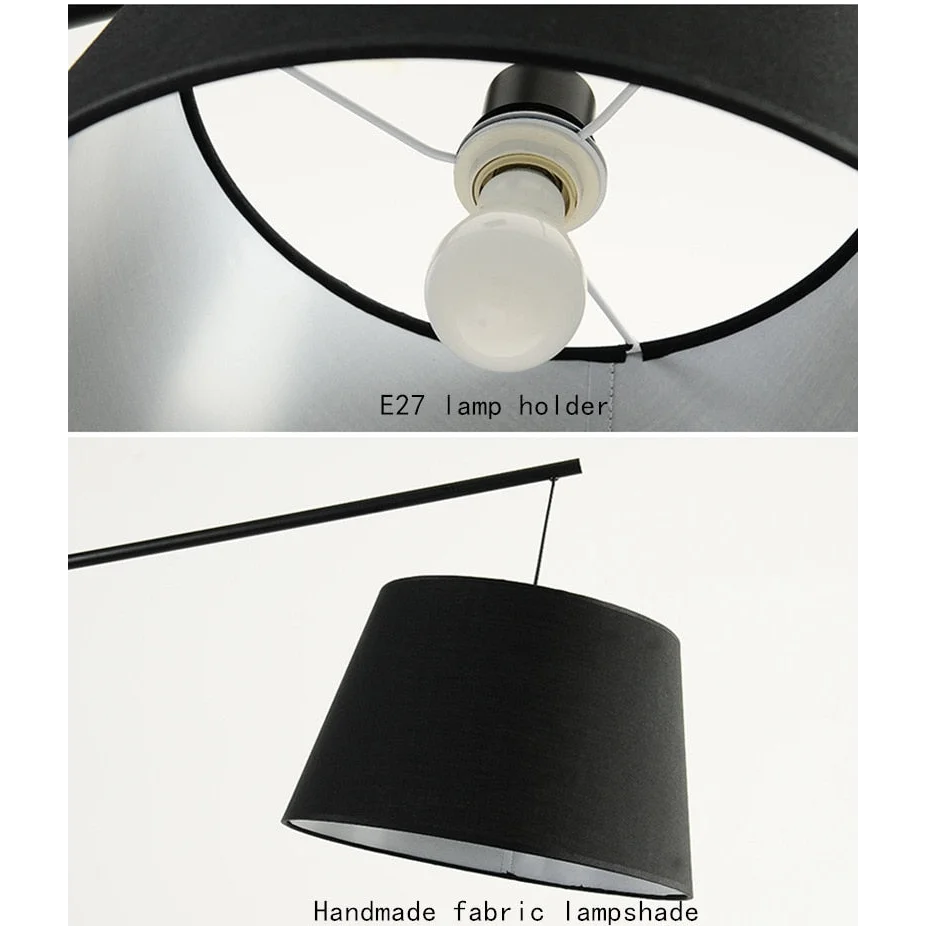 Black Floor Lamp Modern Minimalist with Fabric Shade | Led Lighting | Iron + Material