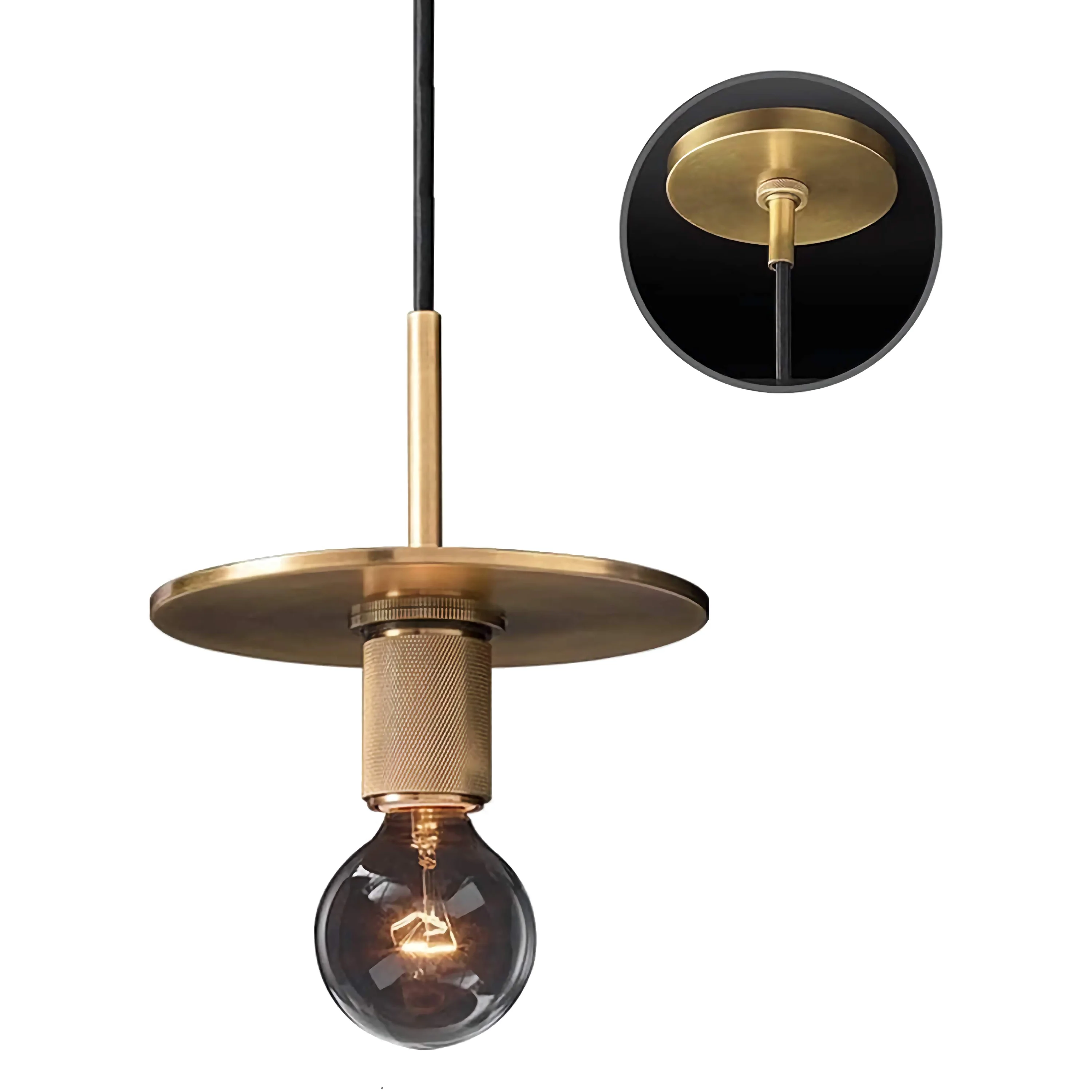 Modern Brass Disc Pendant Light – Minimalist Iron Ceiling Fixture for Dining Room or Kitchen