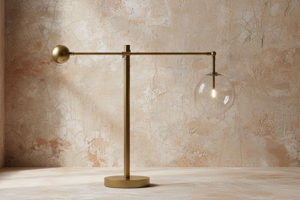 모던 황동 및 유리 구형 테이블 램프 | Clcbal093