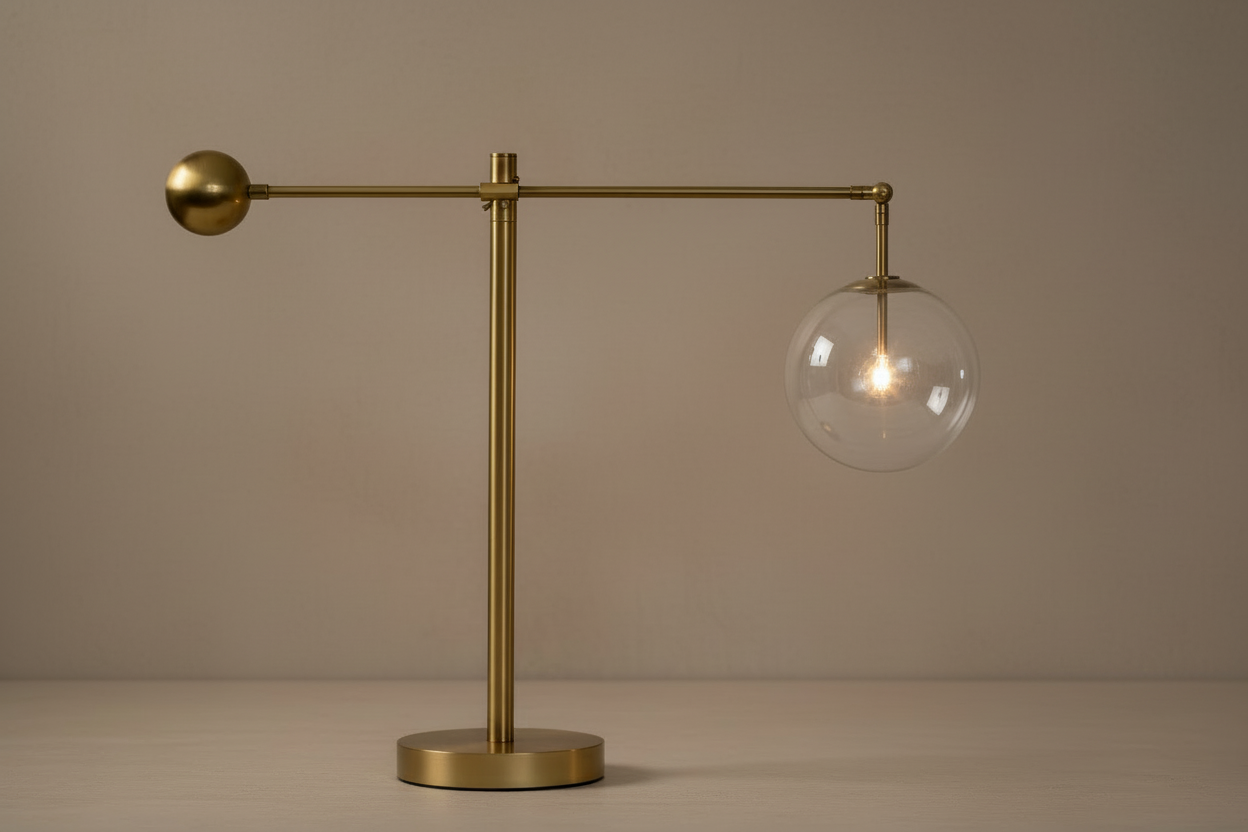 MODERN BRASS AND GLASS GLOBE TABLE LAMP | CLCBAL093