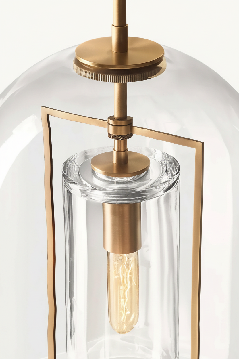 Glass and Brass Pendant Light for Kitchen Island or Entryway | Nested Clear Dome 7.1 9.8 Inch Casalola Lights Luxury