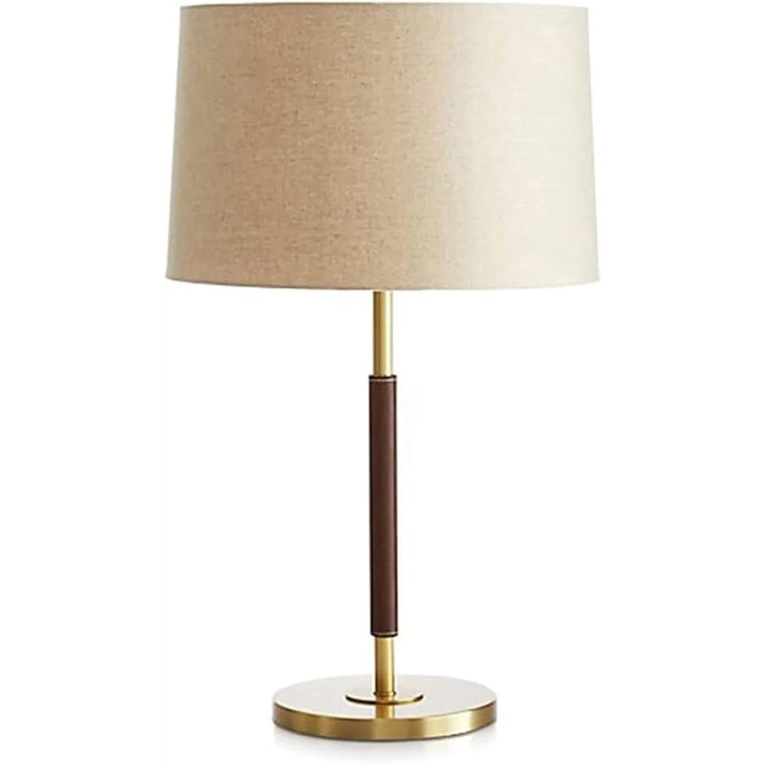 Modern Luxury Brass and Leather Table Lamp with Linen Drum Shade for Bedroom Living Room or Office Casalolalights