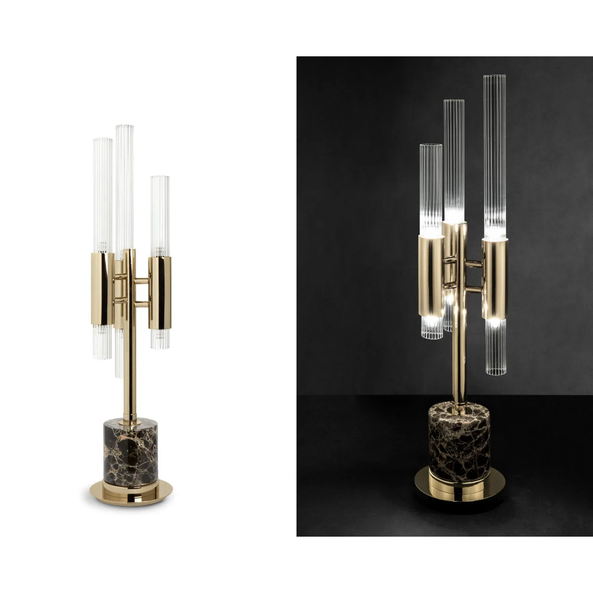 Modern Brass & Marble Table Lamp | Sculptural Glass Lighting