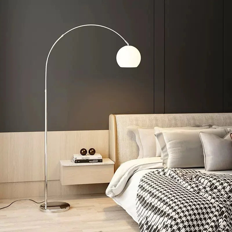 Arc Floor Lamp | Orange or White Glass Lampshade Silver Body Living Room Corner Lamps|