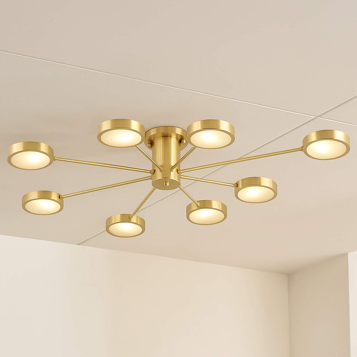 Copper Starburst Semi-flush Mount | Radial Frosted-glass Ceiling Light Mid-century Living & Dining Casalolalights