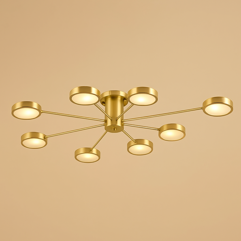 Copper Starburst Semi-flush Mount | Radial Frosted-glass Ceiling Light Mid-century Living & Dining Casalolalights