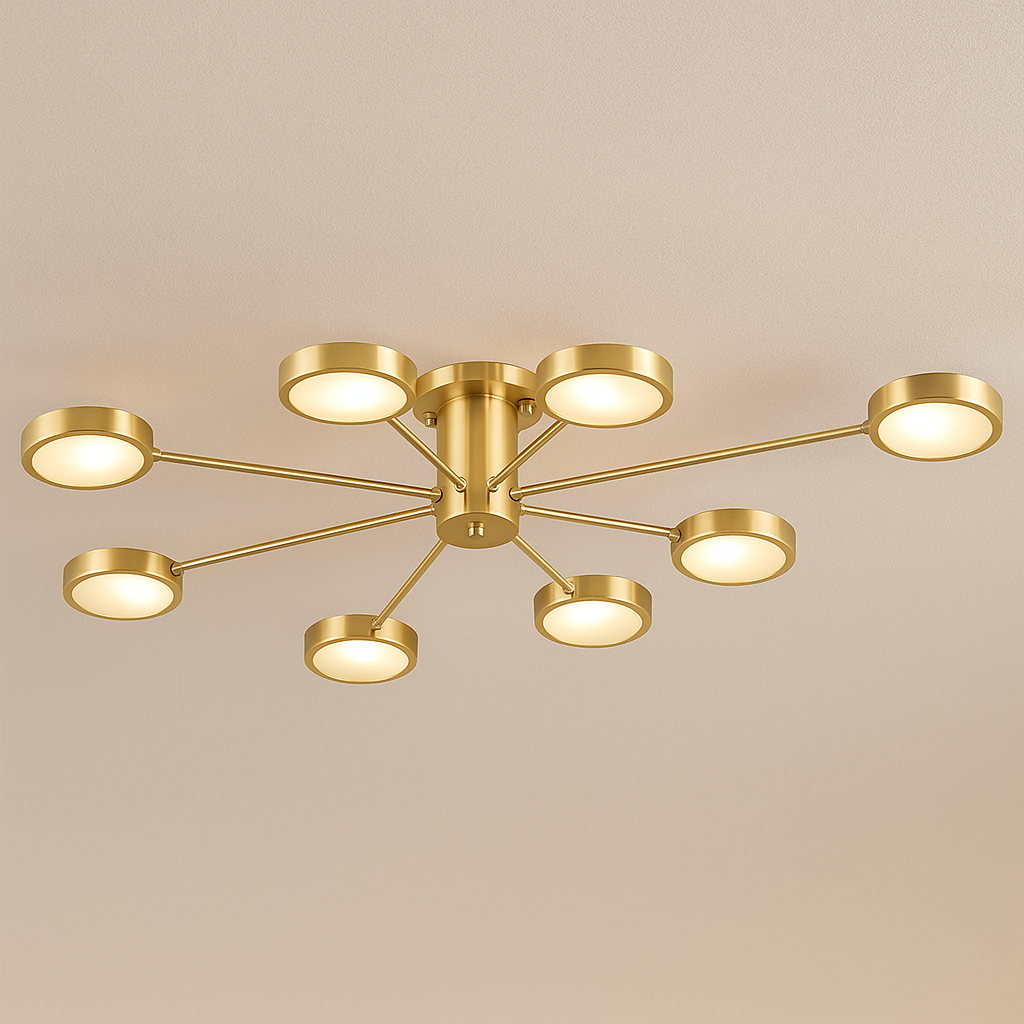Copper Starburst Semi-flush Mount | Radial Frosted-glass Ceiling Light Mid-century Living & Dining Casalolalights
