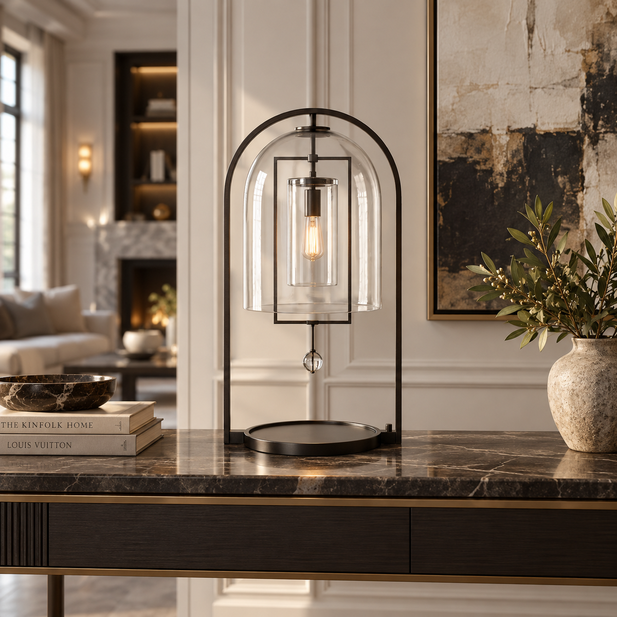 Black Glass Dome Table Lamp | Brass Accent Bedside 45cm Modern Japandi Bedroom & Living Casalolalights Luxury Lamps