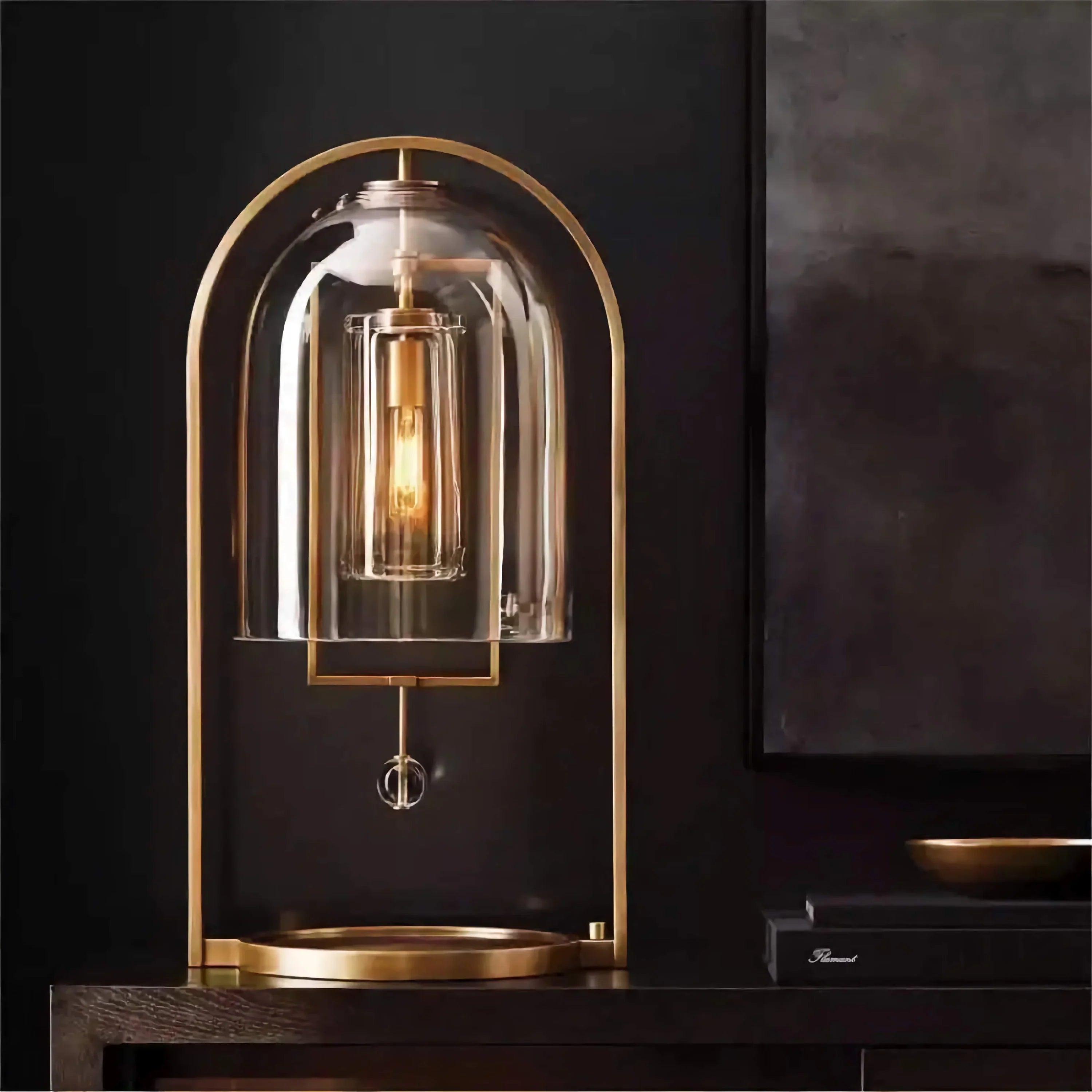 Luxury Glass and Brass Table Lamp | Mid Century Modern Desk for High-end Interiors