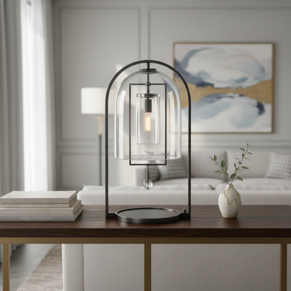 MODERN GLASS AND COPPER TABLE LAMP IN BLACK | CLHY23WY