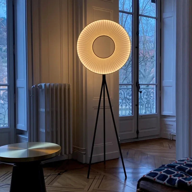 Modern Floor Lamp Fabric Lampshade Halo Lighting for Living Room Bedroom Office