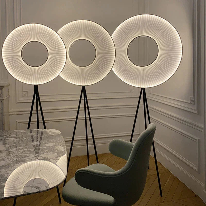 Modern Floor Lamp Fabric Lampshade Halo Lighting for Living Room Bedroom Office