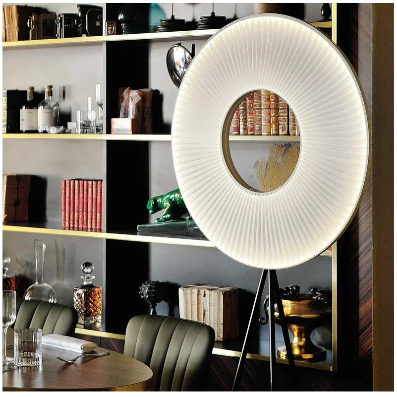 Modern Floor Lamp Fabric Lampshade Halo Lighting for Living Room Bedroom Office