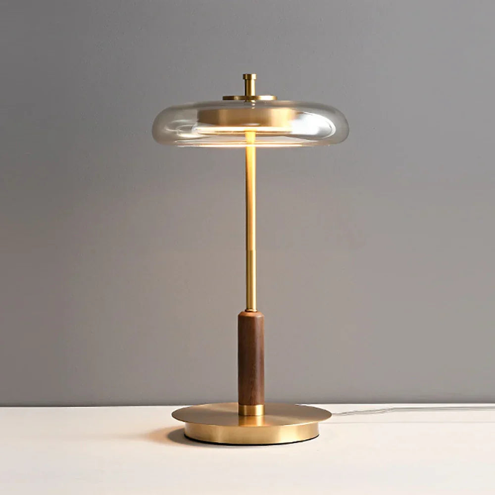 Glass Halo Table Lamp 41cm | Iron & Wood Disc Modern Japandi Bedroom Living Room Casalolalights Luxury Lamps