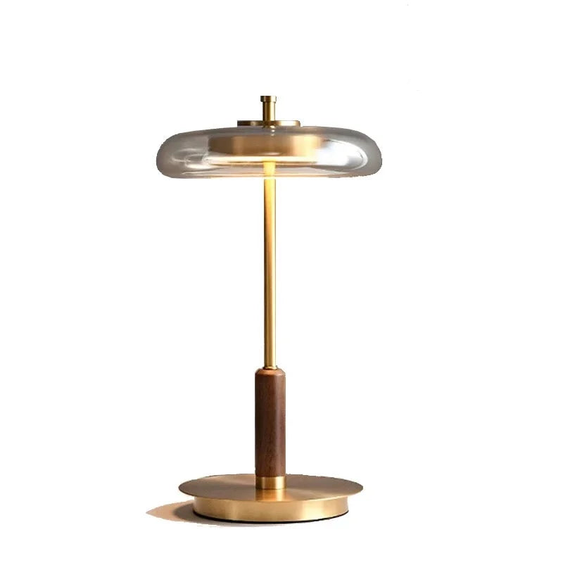 Glass Halo Table Lamp 41cm | Iron & Wood Disc Modern Japandi Bedroom Living Room Casalolalights Luxury Lamps